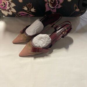 Louis Vuitton Burgundy and Gold Slingback Heels